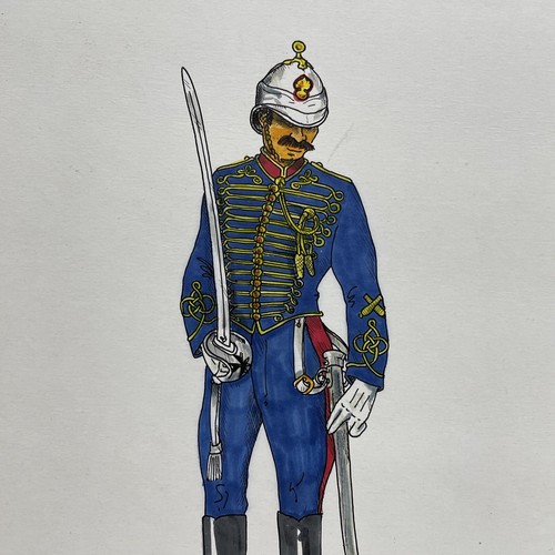 ORIGINAL Cox Art Drawing Galloping Guns War French Soldier Military Uniform