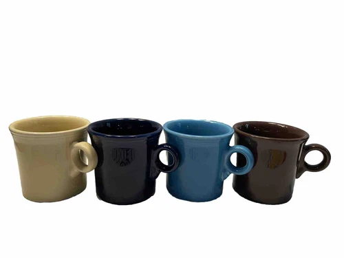 Set of 4 Vintage Fiesta Ware Coffee Mugs Cobalt, Yellow, Chocolate & Turquoise
