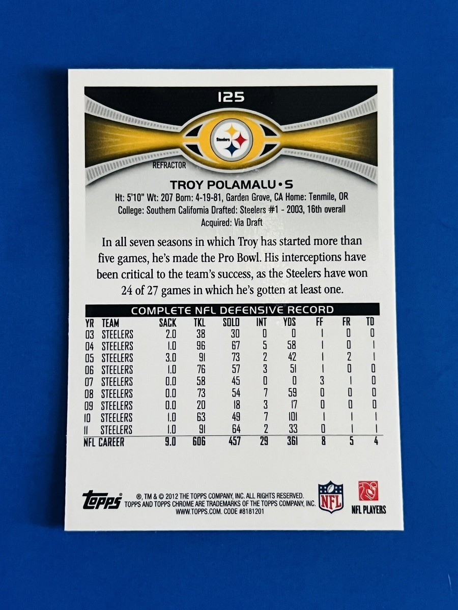 【期間限定値下げ】プロ野球13枚　マグネット1枚　シール1枚　セット販売 2012 Topps Chrome Troy Polamalu Steelers Silver Refractor Football