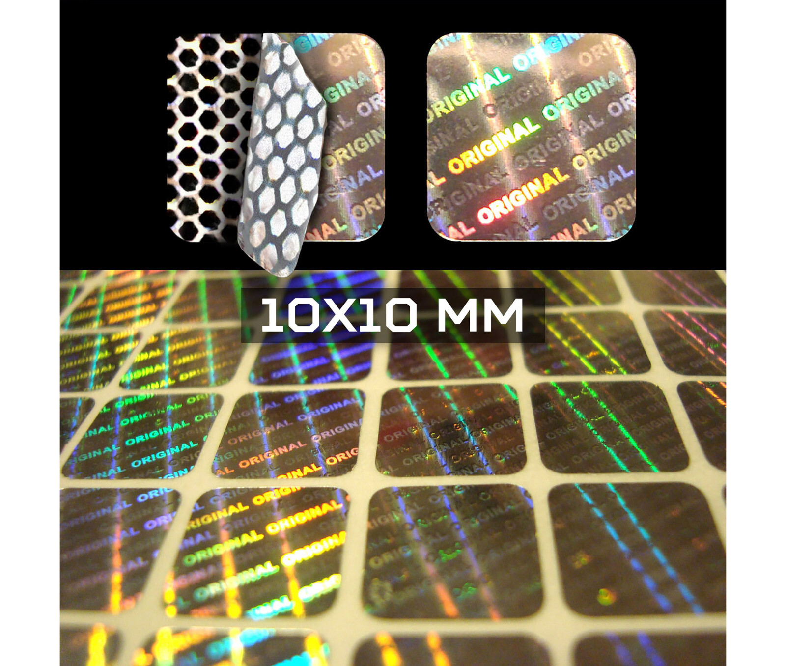 10192 SIGILLI OLOGRAMMI DI GARANZIA e SICUREZZA ETICHETTE BOLLINI 10X10 MM