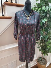 Vintage Love Fast Live Hard Black Polyester V-Neck Long Sleeve Knee Length Dress