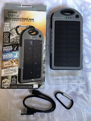 Aduro NDure Power Up Solar Battery 6,000 mAh Portable Backup Dual Ports