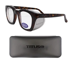 Titus G12 DARK TORTOISE Retro Style Safety Glasses with Side Shield Clear Lenses