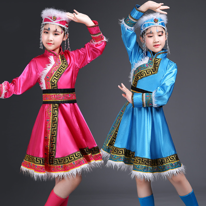 Children's Mongolian Dance Costumes for Girls Chinese National Clothing  Stage