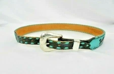 Nocona Belt Co. Western Blue Leather Belt w/Silver Buckle and Conchos Size 30