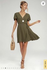 Lulu’s Harbor Point Olive Green Wrap Dress. Size S