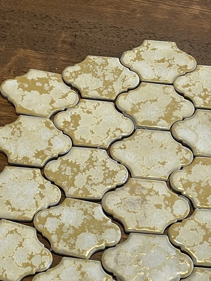 35 Vintage Arabesque 3” Ceramic Tile Marble Effect Gold Fireplace Accent Bath - Image 3 of 4