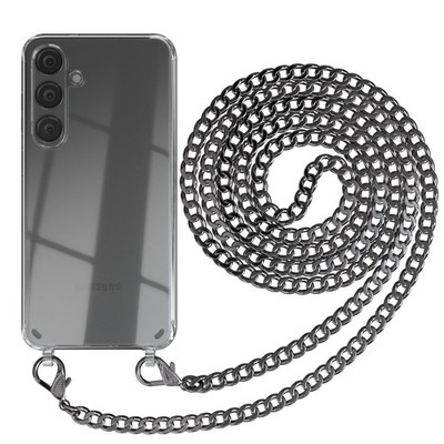 Handyhülle Metall Kette für Samsung Galaxy S24 Plus Hülle + Wechselkordel Grau