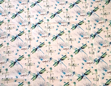 Dragonfly Fabric Shower Curtain Blue Green Floral Whimsical Garden Cottage