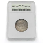 1891 Seated Liberty Quarter ANACS Graded MS63 United States No Reserve #C770-3