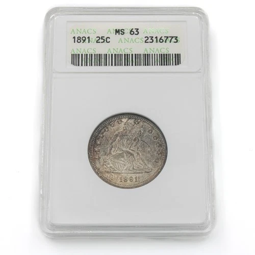 1891 Seated Liberty Quarter ANACS Graded MS63 United States No Reserve #C770-3