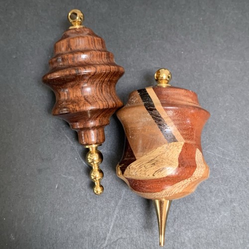 2 Turned Wood Ornament Hand Crafted Lot Christmas Decor Gold brown handmade WOW - Picture 11 of 18
