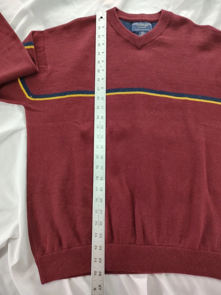 Suéter American Eagle Para Hombre Calce Medio Cuello Redondo Rojo Rayas Mezcla de Lana Foto 4 de 4