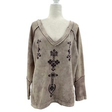 Free People Womens Small Sweatshirt Embroidered Tie Dye Oversized Boho Purple