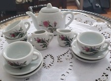 Vintage Miniature Children's Tea Set - Red Floweral Bud Design- 12 Piece