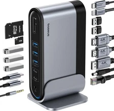 Baseus- 17 in 1 Docking Station - 3 Monitor; 2x HDMI+DP, 7 USB, 1Gbps Ethernet