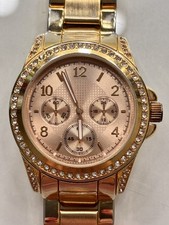 Women's Gold Tone Stainless Steel Quartz Watch with Rhinestone Accents
