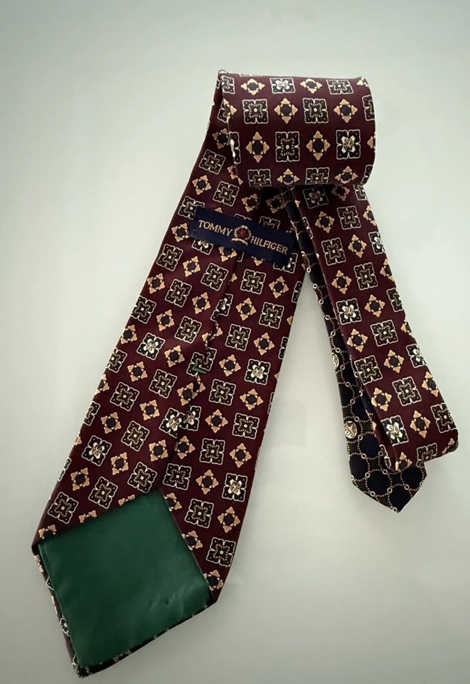 Corbata de cuello Tommy Hilfiger para hombre talla única 100 % seda granate patrón floral geométrico Foto 2 de 4
