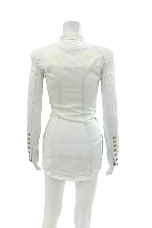 Balmain Womens Button Front Long Sleeve Mini Denim Shirt Dress Blue Size Small - Image 3 of 4