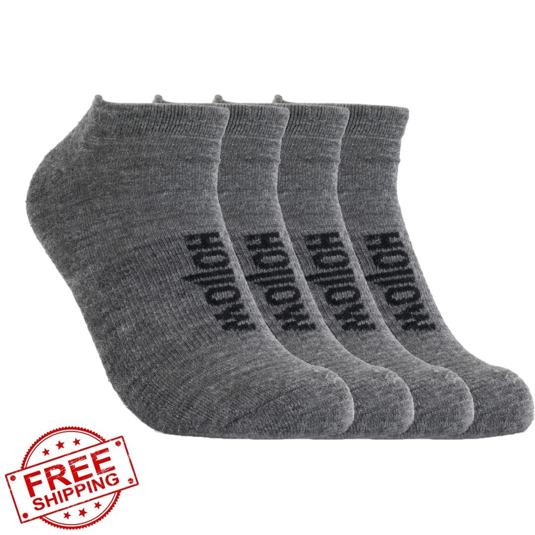 HOLLOW Alpaca No Show Socks Men Women 2 Pack Moisture Wicking Grey M