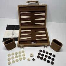 VTG Skor-Mor Travel Backgammon Game Set Tan Corduroy Case MISSING 2 Dice