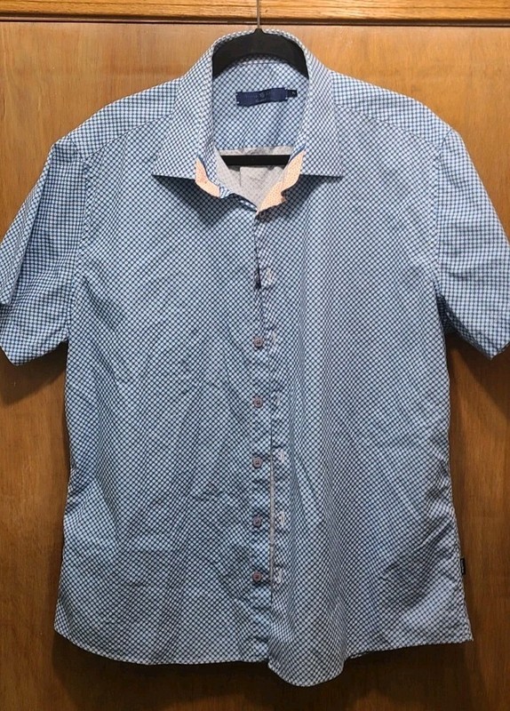 Stone Rose Men Blue Circle Pattern Short Sleeve Shirt SZ XL