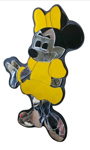 Handmade Minnie Mouse Shaped accent Mirror On Wood Backing - Picture 1 of 2