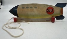 De colección 1930 Gulf No-Nox Gas Cohete Barco Aero Remolino Sonido Cuerda Juguete