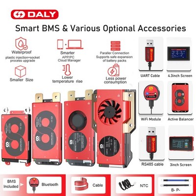 Daly BMS 4S 12V/8S 24V/16S 48V 100A-250A LiFePo4 BMS mitUART/WiFi/RS485/Balancer