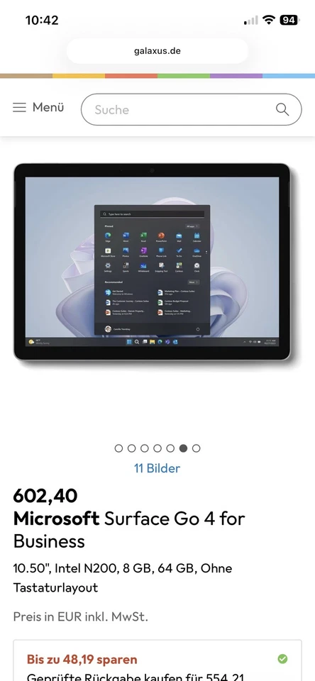 Microsoft Surface Go 4 10,5" 8GB/64GB platin - Bild 4 von 4