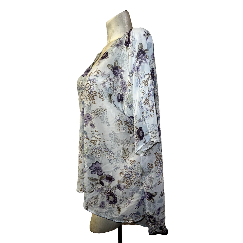 Cárdigan abierto transparente floral azul púrpura LULAROE Top para mujer talla S kimono encubrir Foto 4 de 4