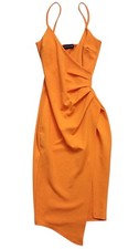 Pretty Little Thing PLT Orange Lauriell Wrap Front Crepe Midi Dress - Size 2