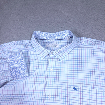 #ad Tommy Bahama Sarasota Stretch Shirt Men#x27;s 3XLT Tall Blue Cabo Check Long Sleeve $34.99