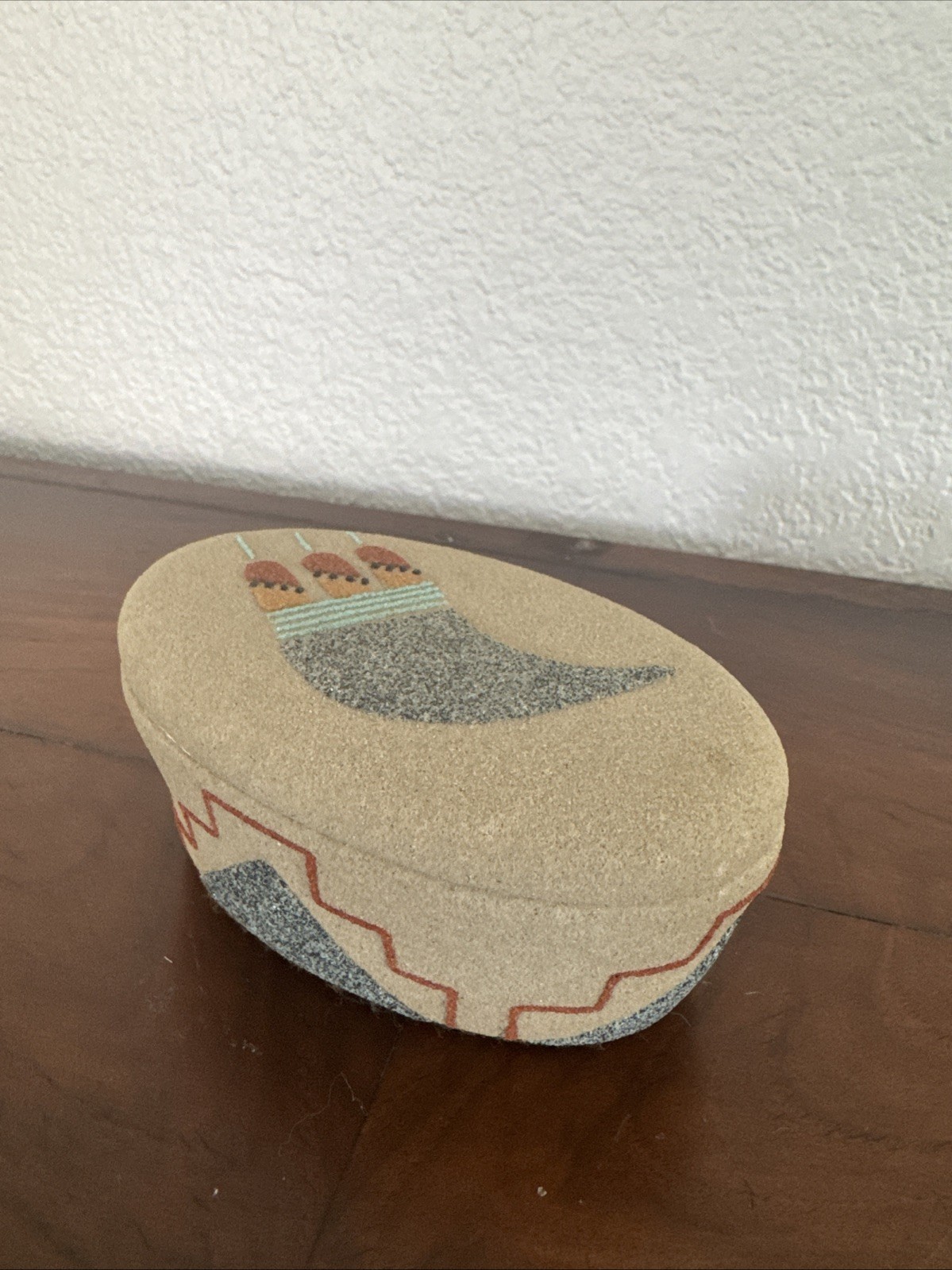 Southwestern Sand Art Handmade Oval Trinket Box with Lid