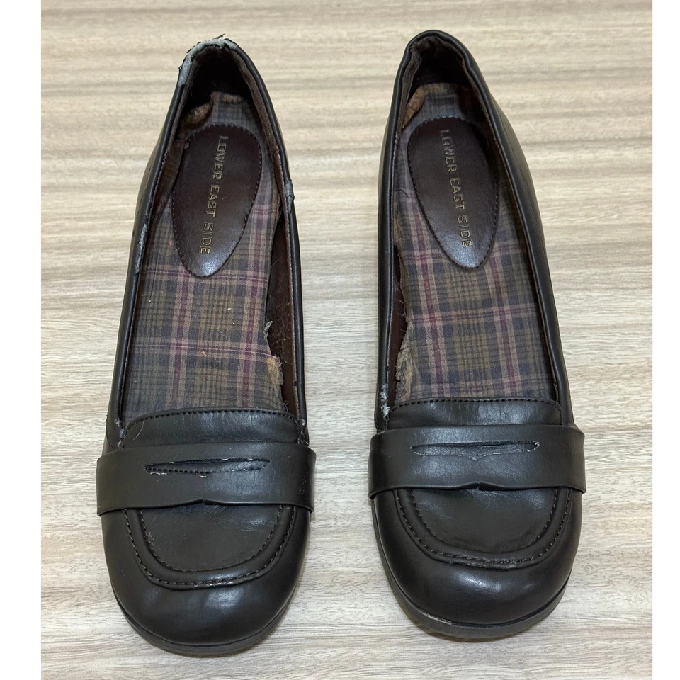 Mocasines vintage Lower East Side para mujer 10 marrón chocolate Y2K años 90 tacón Academia Foto 3 de 4