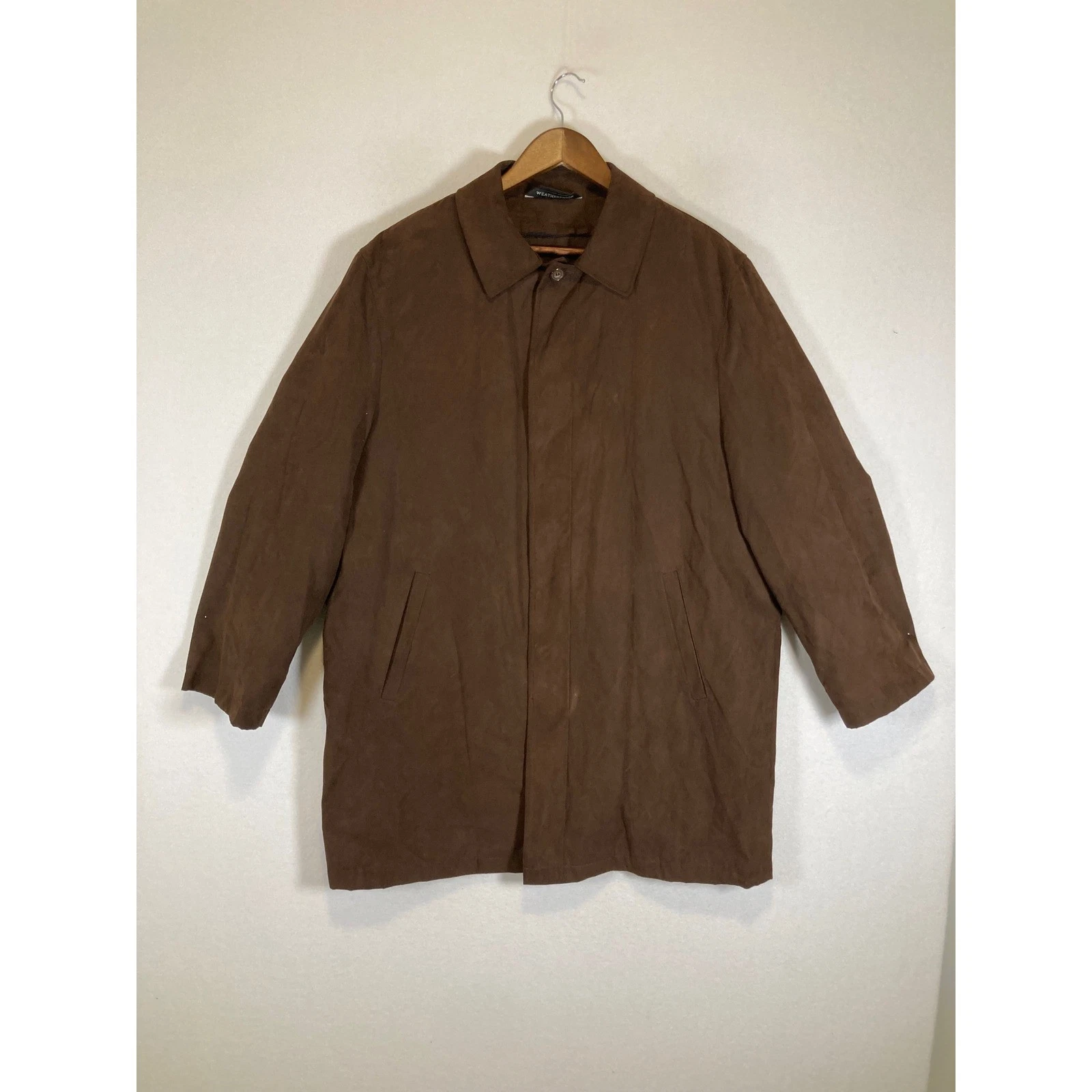 Classic Dark Academia Weatherproof Men Med Brown Microsuede Rain Car Coat Jacket