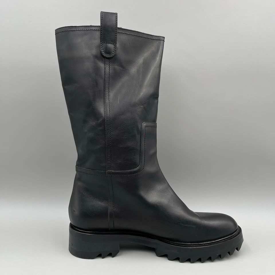 Botas Tamara Mellon Easy Rider Cuero Negro Moto Pull On Media Pantorrilla Talla 40 Italia Foto 3 de 4