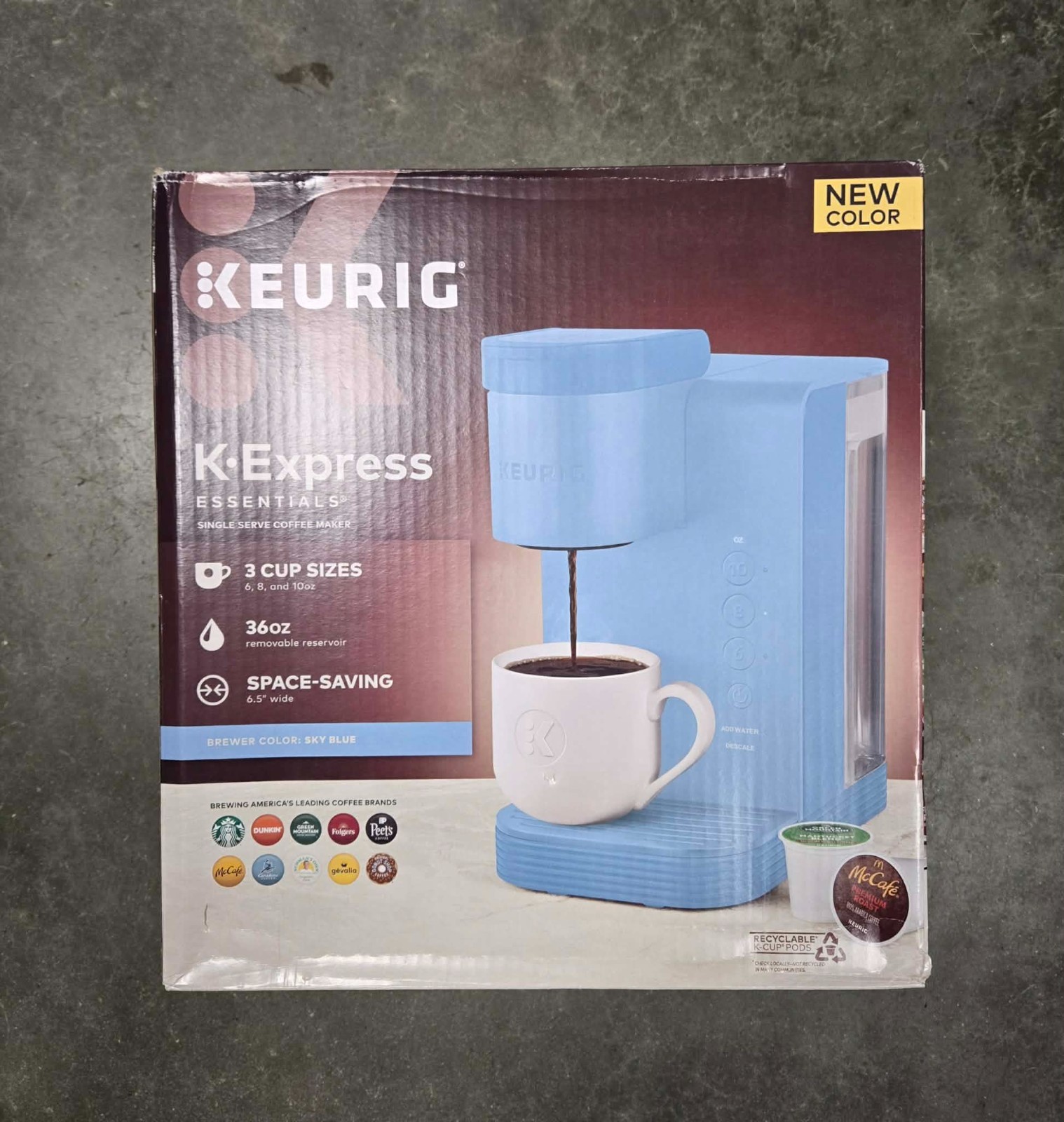 NIB Keurig K-Express Essentials Sky Blue Single-Serve K-Cup Pod Coffee Maker