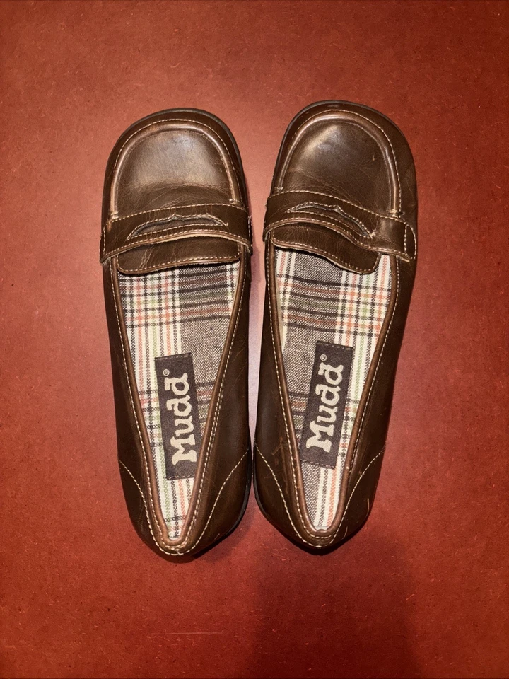 Mudd Chunky Y2K VTG Brown Winger Heel Loafer Preppy Platform Shoes Sz 7 - Image 2 of 4