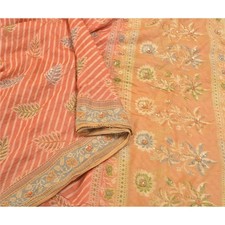 Sanskriti Vintage Peach Sarees Pure Silk Hand Beaded Woven Premium Sari Fabric