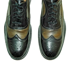 Sz 9.5 JOHNSTON & MURPHY Men's Black & Gray Leather Dress Shoes, Wingtip Oxford