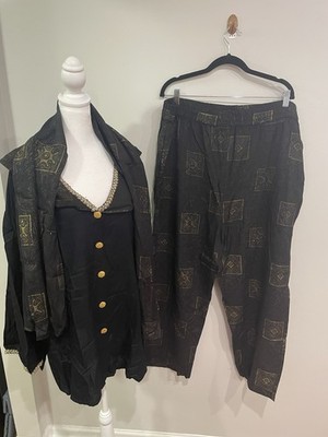 Vintage Black & Gold Nubian Queen Two Piece Set African Egyptian Blouse Y2K XL