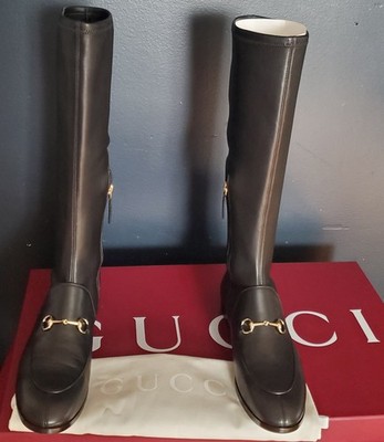 NEW GUCCI  JORDAAN HORSEBIT KNEE HIGH BOOT GUCCI ''BLACK'' GUCCI 37 (US 7, UK 4)