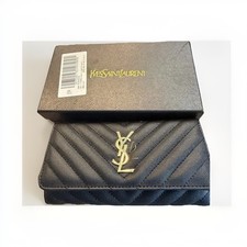 Yves Saint Laurent Wallet Gold Logo Black Flat Envelope