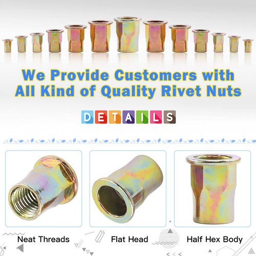 110Pcs M3 M4 M5 M6 M8 M10 M12 Half Hex Body Flange Rivet Nuts Assortment Kit,... - Picture 4 of 7
