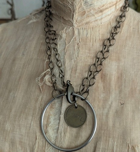 Twisted Silver Brass Abstract Ring Charm Necklace USA Made Utah Art Jewelry
