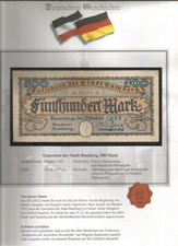 Gutschein der  Stadt Bamberg  500 Mark - Oktober 1922