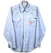 VTG 70s Sears Western Wear Robuck Pearl Snap Shirt Sz L 16-16.5 Embroidered