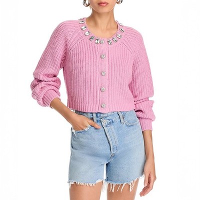 NWT Cinq à Sept Millie Shaker Embellished Pink Sweater Cardigan $395 - Size XS