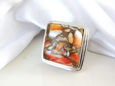 Large Sterling Silver 925 Chunky Spiny Oyster Turquoise Chapal Zenray Ring 9